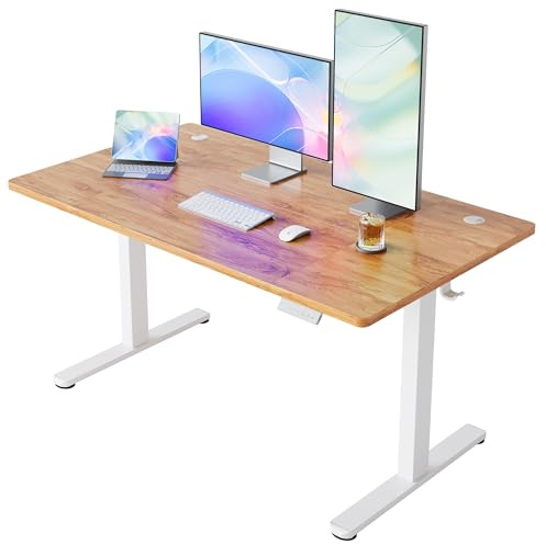 HUANUO Höhenverstellbarer Schreibtisch 140 x 80 cm, 4 Speicherhöheneinstellungen, Elektrischer Schreibtisch für Home Office & Computer-Arbeitsplatz
