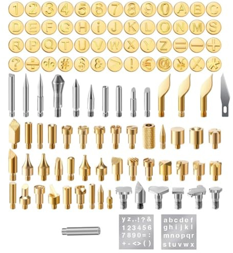 Jooehyer Juego de 112 Puntas para Pirograbado de Madera, Incluye Punta para Pirograbado con Letras, Números y Símbolos para Quemador de Madera