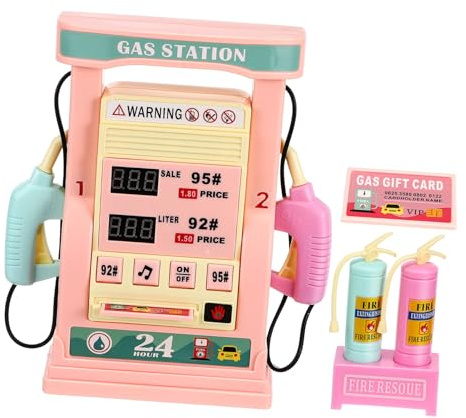 ORFOFE Station Essence Miniature Interactive pour Garçon Fille avec Pompe Simulation Éducative et Fonction Décoration Réaliste Plastique Rose