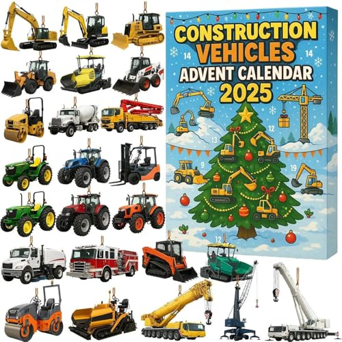 Adventskalender Baufahrzeuge 2026 - 24-tägiger Countdown mit Mini-Baufahrzeugen für Kinder & Sammler (Blau)
