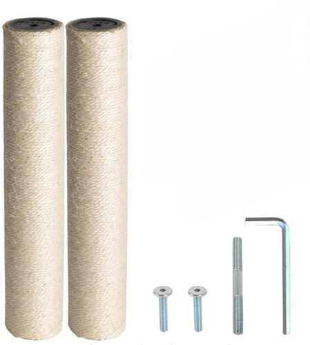 Melivarone Poteau Griffoir Chat de Remplacement en Sisal Naturel - 34 cm, Compatible M8, Écologique - 2 Pièces avec Vis et Clé