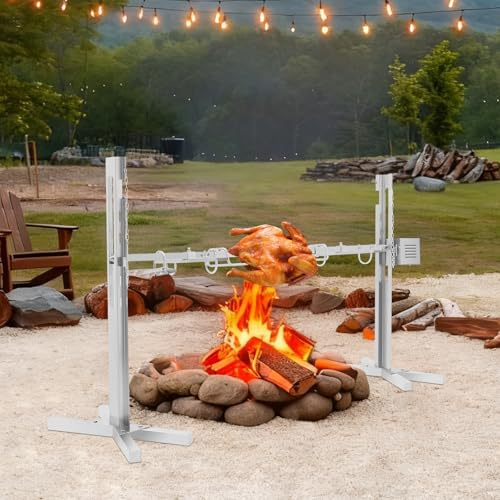 GIDRLL Edelstahl Spanferkelgrill mit Motor, höhenverstellbar, 360-Grad Drehspieß elektrischer Rotisserie-Grill für Hähnchen/Lamm/Schwein, ideal für Camping, Garten & Partys, 40 kg Tragkraft