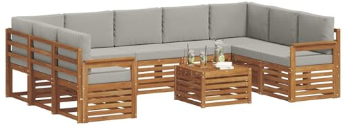 vidaXL Sofagarnituren 10 pcs Natürlich und Hellgrau Massivholz Akazie, Moderner Garten-Sofa, robuster Sitzbereich, stilvolle Lounge-Möbel für entspannte Terrasse