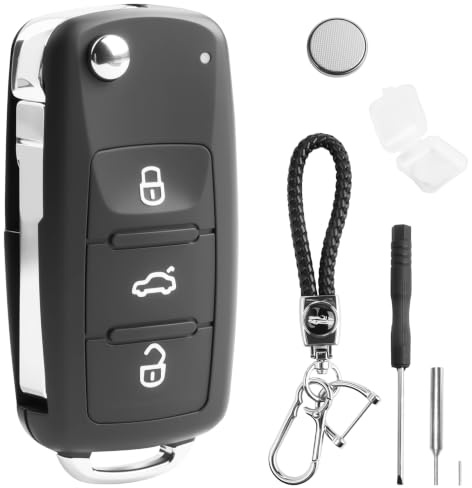 KingYH 3 Tasten Schlüssel Gehäuse für VW Skoda Seat mit CR2032 Batterie | Schlüsselgehäuse Klappschlüssel für VW Golf MK6 UP Polo T5 Caddy Tiguan Beetle EOS Jetta T1guan Polo Passat CC