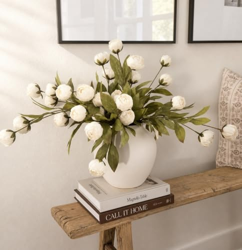 Laelfe Weiß Künstliche Pfingstrosen, 68 cm, 6 Bündel | Realistische Zweige, für Hohe Vasen, Hochzeit Party Tischdekoration, Zuhause Küche Deko