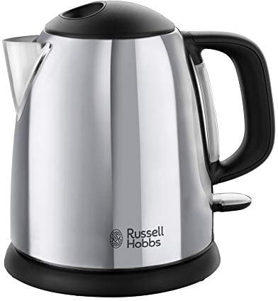 Russell Hobbs Hervidor de Agua Eléctrico Victory - 1 litro, Hervidor Pequeño, 2200 W, Filtro Extraíble, Zona de Ebullición Rápida, Base de 360°, Indicador del Nivel de Agua, Inox., Plata - 24990-70