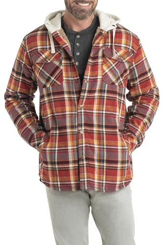 Legendary Whitetails Herren Camp Night Flanell-Hemdjacke mit Kapuze und Berber gefüttert Langärmlig, Cardinal Arrowood Plaid, XL