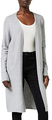 VERO MODA Damen Strickjacke Doffy knielanger Cardigan 10215434 Light Grey Melange S