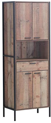 Timber Art Design Stretton Freestanding Kitchen Cupboard Storage Cabinet Organiser with Drawers & Shelves Rustic Furniture for Bedroom Living Room 180 x 64 x 40 cm