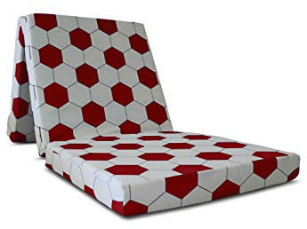 Visco Therapy Folding Futon Mattress Single 190x63x8 cm – Soccer Red Design Z Bed Guest Mattress with Washable Polyester Cover – Portable Foam Futon for Kids’ Sleepovers, Camping & Guest Rooms