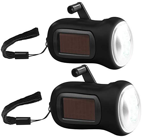 PEARL Kurbeltaschenlampe: 2er-Set Dynamo-Akku-Taschenlampe mit Solarpanel, 3 LEDs, 0,4 W, 20 lm (Taschenlampe zum Aufziehen, Kurbeltaschenlampe Solar, Schlüsselanhänger)