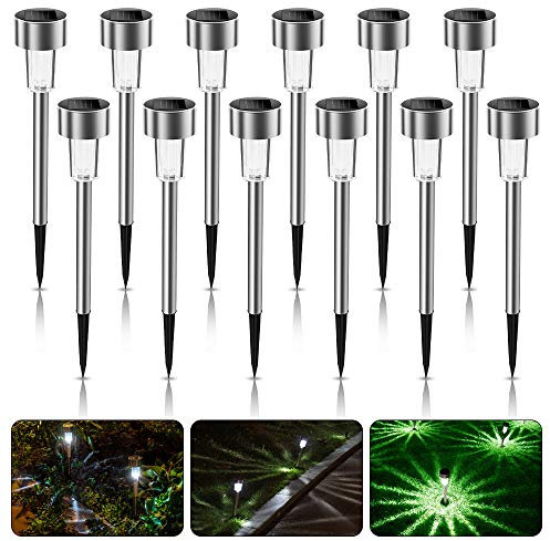 【12 Stück】Solarleuchten Garten Wasserdicht, Solar Gartenleuchte aus Edelstahl Energiesparend Solarleuchte Wegleuchte Solarlampe Dekoration Licht für Außen Garten Patio Rasen Hofwege Wege (Kaltweiß)
