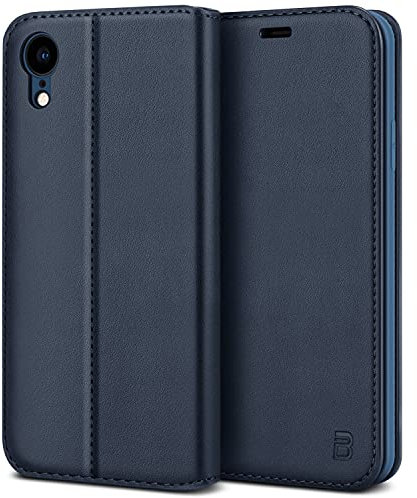 BEZ Handyhülle für iPhone XR Hülle, Premium Tasche Kompatibel für iPhone XR, Schutzhüllen aus Klappetui mit Kreditkartenhaltern, Ständer, Magnetverschluss, Blau