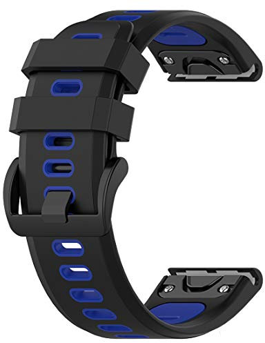 AWADUO 26mm Zweifarbig Ersatz Silikon Handgelenk Armbänder Band für Garmin Fenix 6X Pro/6X /Fenix 5X/5X Puls/Descent Mk1(Silikon Schwarz + Blau)