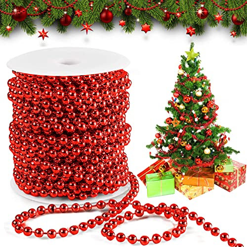Perlen Girlande, Perlenschnur Weihnachten, Perlengirlande Weihnachten, für Perlenschnur Tisch Deko Perlenkette Hochzeitsdeko (Rot)