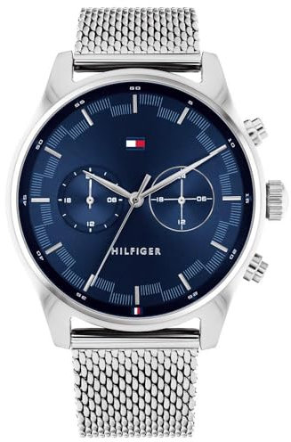 Tommy Hilfiger Multi Zifferblatt Quarz Uhr für Herren mit Silbernes Edelstahl-Mesh-Gliederarmband - 1710420