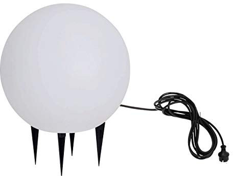 Trango 1er Set 200W IP65 Gartenkugel 20cm Durchmesser in Weiß matt *SNOW* inkl. ca. 5 Meter IP44Kabel mit 1x E27 Fassung, Kugelleuchte, Gartenleuchte, Leuchtkugel, Außenleuchte ohne Leuchtmittel