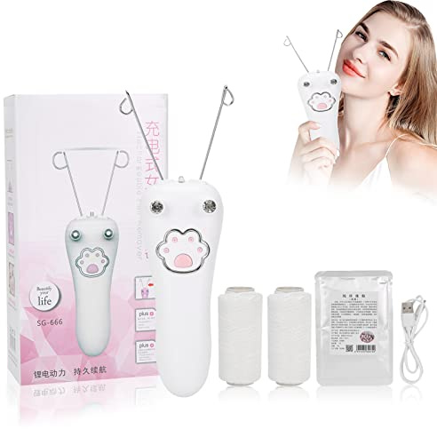 Gesichts Threading Epilierer, Damen Elektrischer Gesichtshaarentferner, Gesichts Threading Haarentfernung Rasierer, physikalischer Epilierer für Frauen, Host + Baumwollfaden + USB Kabel(Weiß)