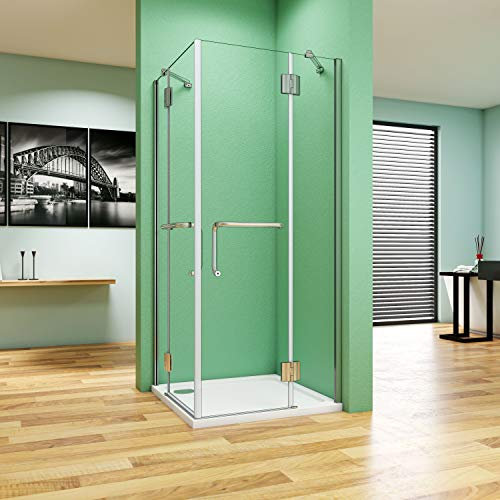 80x80x190cm Mamparas de Ducha Puertas Abatibles Cristal Templado de 8mm, Cabina de Ducha Perfil Aluminio