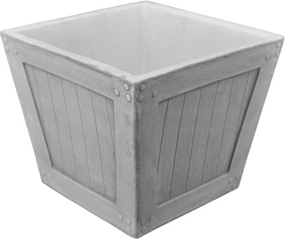gartendekoparadies.de Pflanzgefäß mit dem Motiv Holz Pflanzgefäß aus Steinguss, H. 25 cm, 10 Liter, 12 kg, Grau, frostsicher für Außenbereich