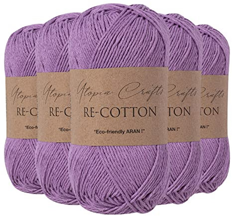 Utopia Crafts Re-Cotton - Filato per maglieria, 5 pezzi, 100 g, viola