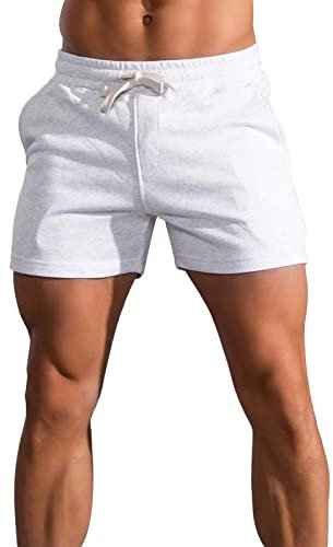 Panegy Trainingshose Kurz Herren Slim Fit Running Shorts Sportshorts mit Elastischem Bund Weiß M