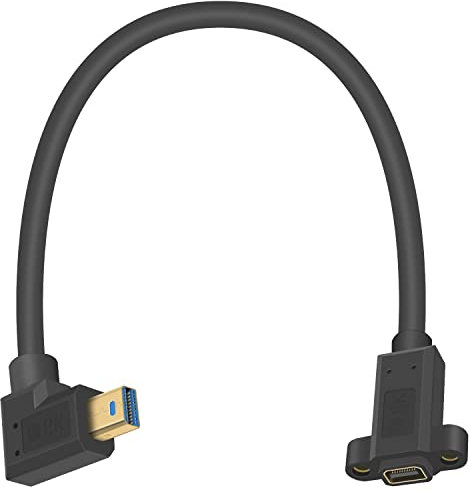 Poyiccot Mini Displayport Extension Cable 1ft, 8K Mini Displayport Extender Cable, Right Angle Mini Displayport Extension Cable with Panel Mount, Mini Displayport 1.4 Cable for Computer Laptop