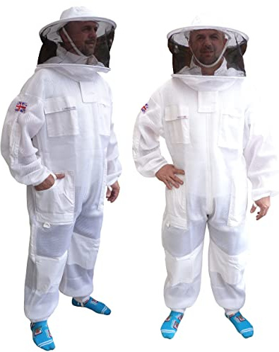 Bienenanzug Air Mesh Rundhut Ultra Belüfteter Schutz Imkeranzug Ganzkörper Bienenanzug Bienen Keeping Wespen Anzug Imker Schutzausrüstung (2XL)