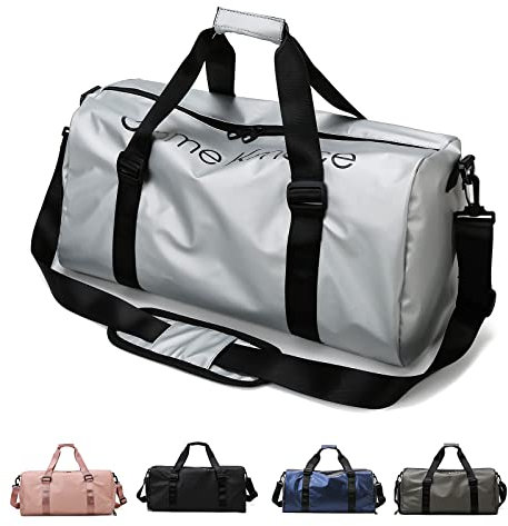 Sporttaschen für Damen und Herren, Reisetasche und Handtaschen - mit Schuhfach und Nassfach - Travel Bag für Sport, Fitnessstudio, Duffle Bag für Wochenendreisen (Sliber)