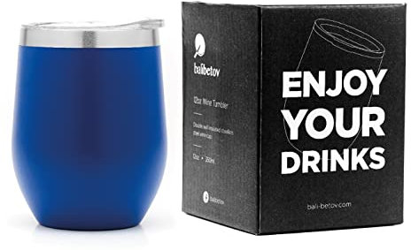 balibetov Vaso Termo para Vino con Tapa (355ml) - Vaso Termo de Vino para Llevar - Taza Termica para Llevar Café, Té, Vino, Cerveza y mas - para Frio y Calor (Azul)