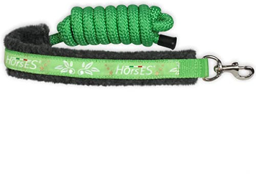 Horses, Führstrick Joy, Pferde Führstrick, aus röhrenförmigem Nylon und Metall, Flacher Nylongriff mit weicher Fellbeschichtung (Lindgrün)