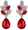 EVER FAITH® - Plata-Tono Hoja Lágrima Cristal Austriaco Pendientes Perforados Rojo Tono Plateado