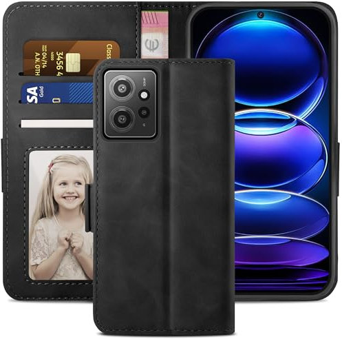 YATWIN Handyhülle für Xiaomi Redmi Note 12 Hülle, Klapphülle Redmi Note 12 Premium Leder Brieftasche Schutzhülle [Kartenfach] [Magnet] [Stand] Handytasche Case für Redmi Note 12, Schwarz