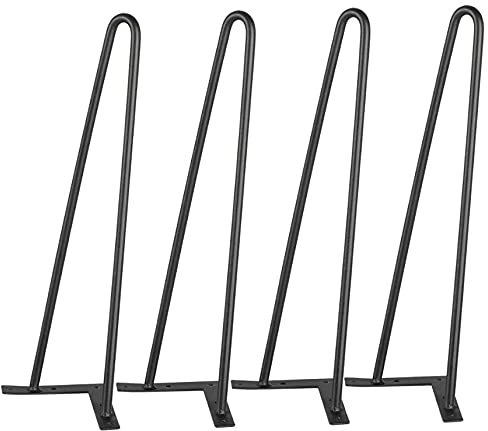 HUOLE Pieds de Meuble en Métal Noir - Remplacement pour Table, Chaise, Meuble Scandinave - 4pcs Pieds Epingle DIY - (4PC -41cm, Tige Noire diamètre 10mm)