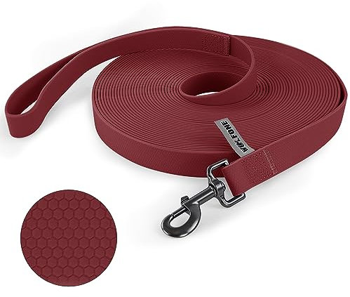 Wolfone Schleppleine für Hunde,6m Dunkelrot wasserdichte Lange Rückruf Hundeleine mit Anti-Rutsch-Griff, Heavy Duty robuste Ausbildung Hundeleine für Outdoor-Aktivitäten