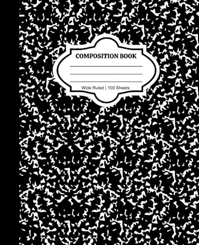 Composition Notebook | Wide Ruled | Paper Paperback Cover | 7.5” x 9.75“ 100 Sheets | Black & White Marble | School Supplies