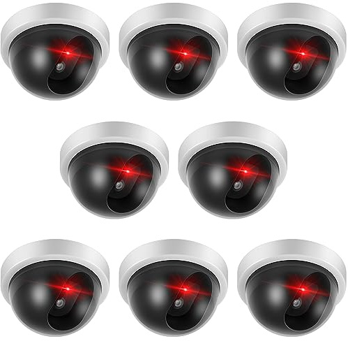 8 Pack Fake Security Cameras, Dummy CCTV Dome with Flashing Red LED,White