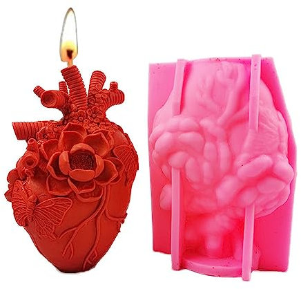 Xidmold 3D Anatomisches Herz Silikonform Groß, Halloween Blume Herzförmige Organ Silikon Form für für Backen, Fondant, Seife, Gips, Sojawachs Kerzen, Handwerk