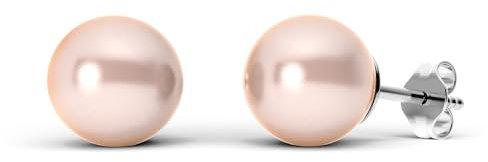 TIABELLE – Ohrstecker CRYSTAL PEARL aus Titan mit glänzenden Swarovski® Perlen – Silberfarbene Perlenohrringe für Damen – allergenfrei & hautverträglich – Handmade in Germany (8,0mm ø | Peach)