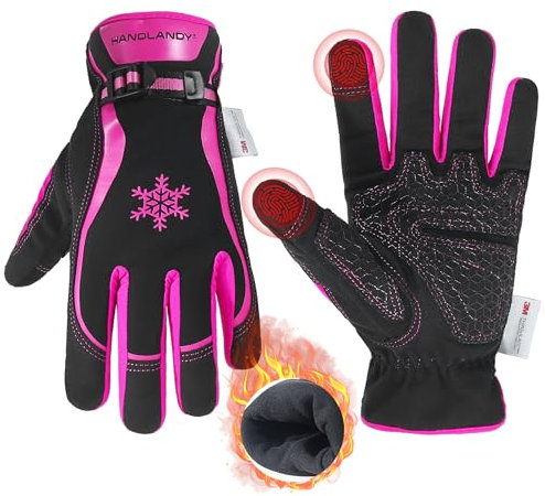 HANDLANDY Damen Winter Arbeitshandschuhe, isolierte Thermo-Arbeitshandschuhe, Touchscreen warme Gartenhandschuhe, klein