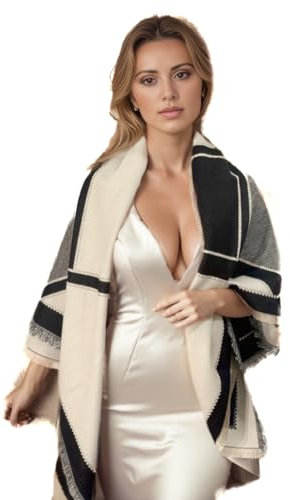 LA FERANI Damen Kaschmir Schal 130x130 Früling dünn Kaschmirschal beige Schwarz Stola Wollschal Business Style Klassik Damenschal (Model 3)