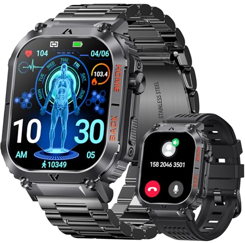 2.02’’ HD 5ATM Impermeable Reloj Inteligente Hombre con Llamada Bluetooth Smartwatch Deportivo Militar con 110+ Modos Deportivos Podómetro Pulsómetro Monitor de Sueño, para Huawei Xiaomi Samsung