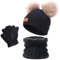 3 Stück Kinder Wintermütze Schal Handschuhe Mädchen Set Kindermütze Strickmütze Kinder Mütze Schal Set Jungen Warme Winter Beanie Hut Handschuhe runder Schal Set für Jungen Mädchen Kinder (Schwarz)
