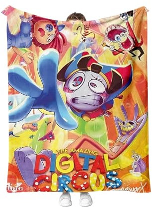 OURDUOJIN 80,60 Zoll magische Digitale Zirkus Flansch Decke, beliebte warme Plüsch Decke um Winter Kinder Anime, geeignet für Kinderzimmer Dekoration (ungefähr 200CM und 150CM)