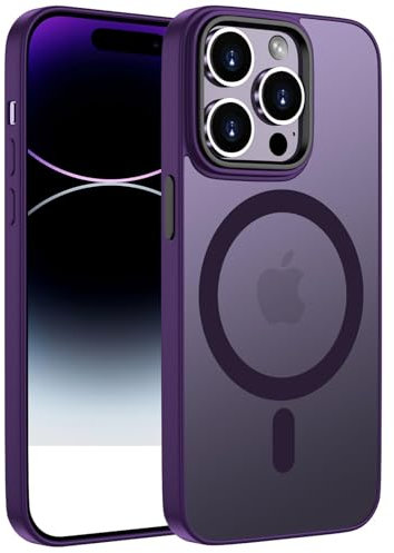 ORDA Magnetisch Hülle für iPhone 14 Pro 6,1 Zoll Kompatibel mit MagSafe,für iPhone 14 Pro Case Durchscheinende Matt Handyhülle Rückseite Dünn Stoßfest Schutzhülle Lila