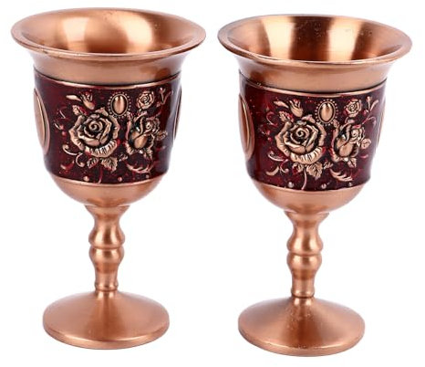 Verre à Vin en Métal Vintage, Alliage de Zinc, Gobelets Décoratifs Rétro pour Bar à Domicile, Lot de 2 (Or rose (fond rouge))