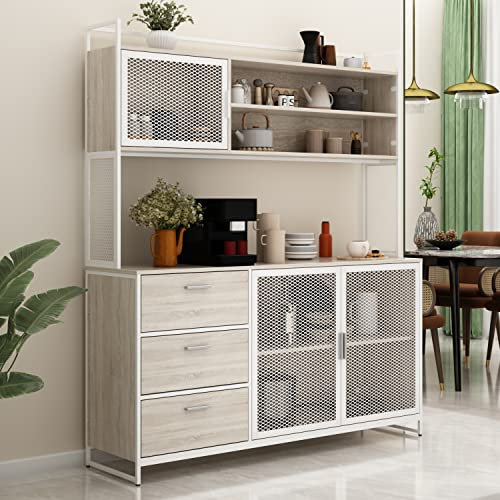 PREMTURE Sideboard, Küchenschrank, Aufbewahrungsschrank, Weinschrank, 3 Türen und 3 Schubladen, 174 x 40 x 150 cm, Industrie-Design, Verdickte MDF-Platte und Metall