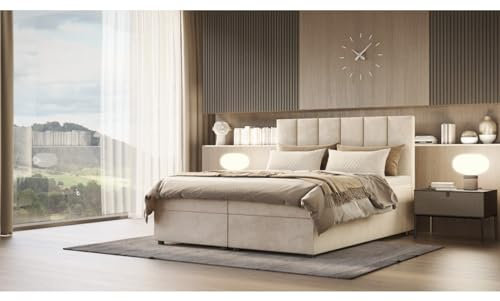 Verona Idee Boxspringbett Venus Kontinental 6 Größen Inkl. Lattenrost XXL Bettkasten 120cm x 200cm BEIGE Bonell Matraze und Toper 4cm