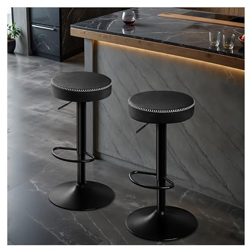 STOOLINK Barhocker 2er Set Barstühle Höhenverstellbar, Barhocker mit Mikrofaser-Leder Tresenhocker mit Fußstütze, Barhocker Ohne Lehne 360° Drehbar Barstuhl 150kg-Schwarz