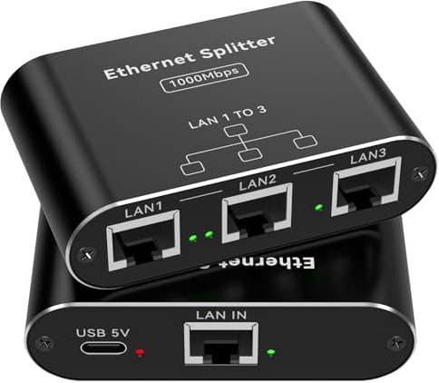 PVBCTCSID Répartiteur RJ45 1 À 3 1000Mbps Switch Ethernet Splitter Gigabit Switch Internet 3 Ports LAN Cable Splitter Supporte 3 Appareils en Même Temps Fonctionne avec des Câbles Cat5/6/6E/7/8